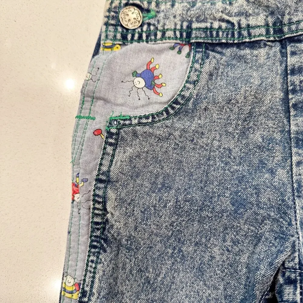 Vtg OshKosh B'Gosh USA Made Acid Wash Overalls 24 Months 3D Bugs sz 18 mo.